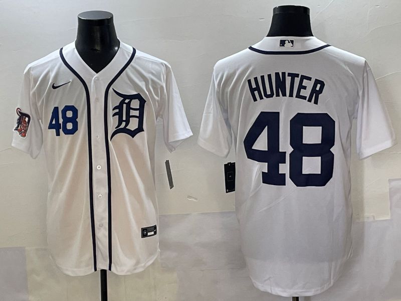Men 2025 Detroit Tigers 48 Hunter White Game Nike MLB Jersey style 3